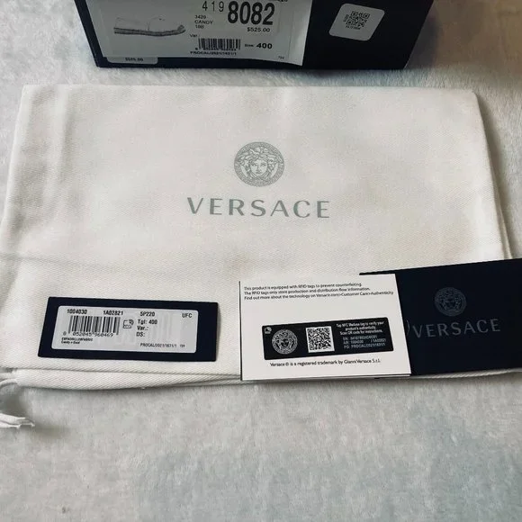 Versace Chain-Print Cotton Espadrille Loafers Pink Size 10B New In Box Authentic - Picture 2 of 13